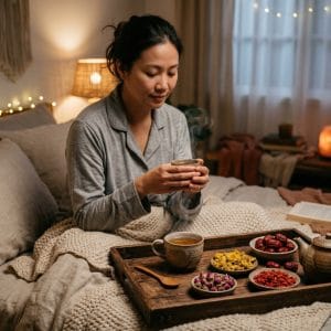 Tách trà dưỡng tâm thảo mộc giúp thư giãn và hỗ trợ ngủ ngon