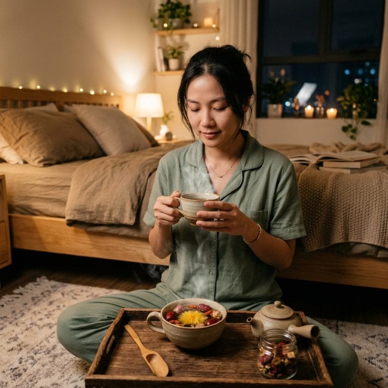 Tách trà thảo mộc thư giãn giúp ngủ ngon tự nhiên buổi tối