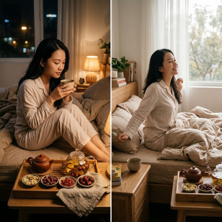 Người trẻ uống trà thảo mộc thư giãn trước khi ngủ buổi tối