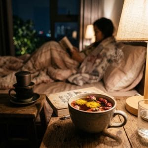 Tách trà thảo mộc thay cà phê buổi tối giúp thư giãn dễ ngủ hơn