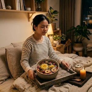 Người trẻ thư giãn với trà dưỡng tâm sau ngày dài stress