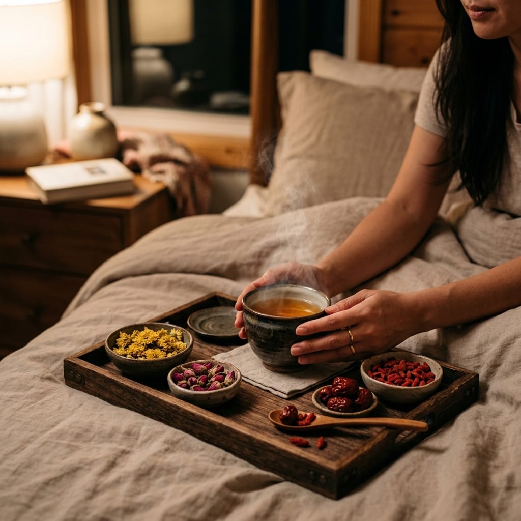 Tách trà dưỡng tâm thảo mộc thư giãn buổi tối không chứa caffeine