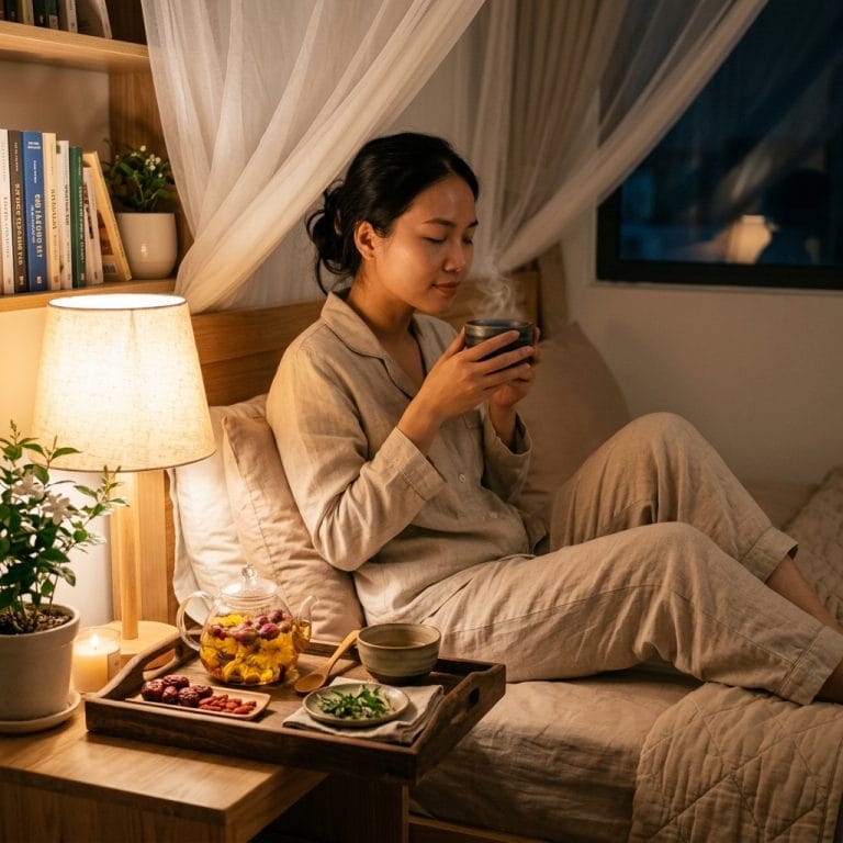 Người trẻ thư giãn với trà dưỡng tâm trong ritual buổi tối yên tĩnh