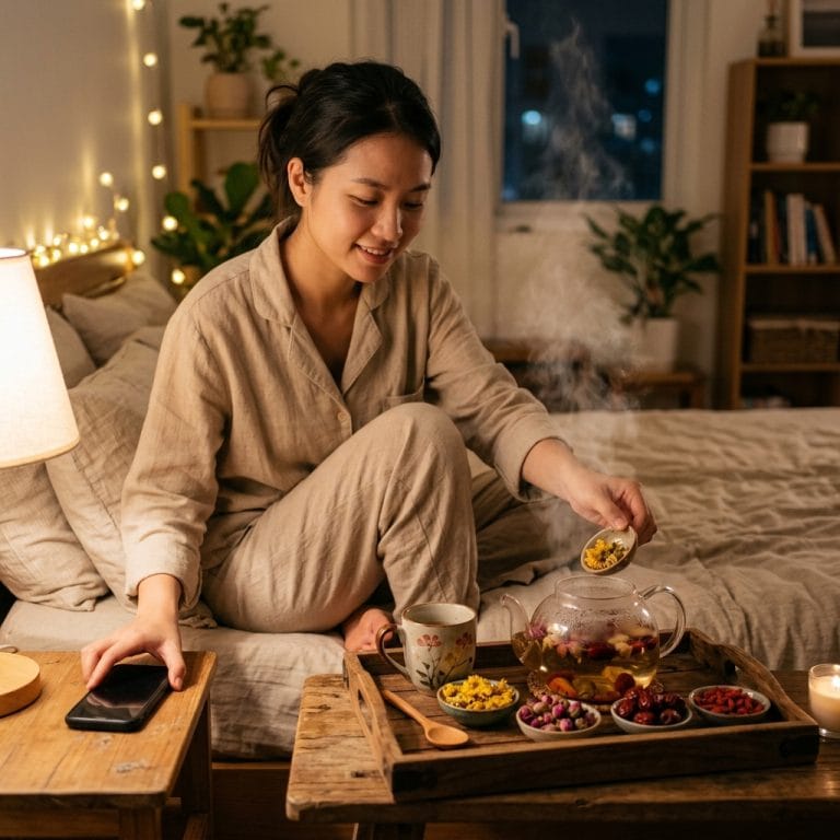 Người trẻ thư giãn với trà buổi tối thay vì dùng điện thoại trước khi ngủ