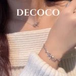 Set vòng cổ và vòng tay đá hồng tim nơ DECOCO ACC 3