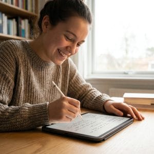 Người dùng viết trên iPad với paperlike AstroMazing và Apple Pencil
