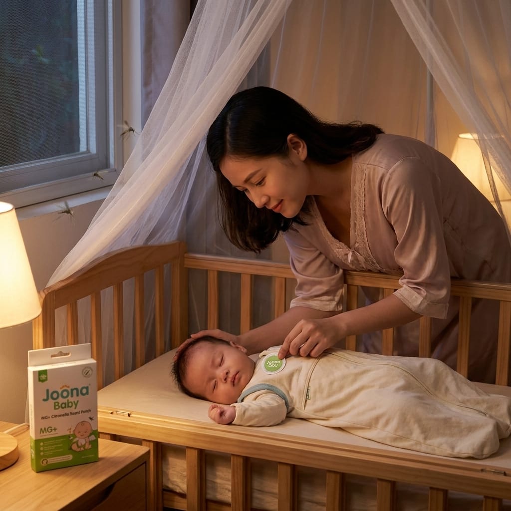 Mẹ chăm sóc trẻ sơ sinh và bảo vệ bé khỏi muỗi vào ban đêm
