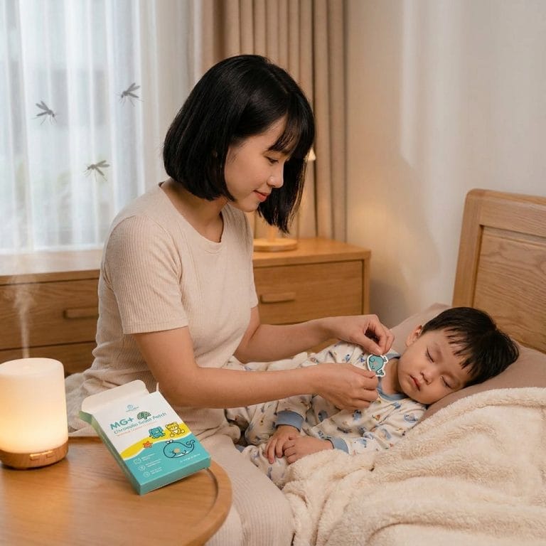 Mẹ sử dụng miếng dán chống muỗi Hàn Quốc cho trẻ nhỏ tại nhà