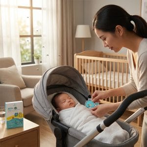 Mẹ sử dụng miếng dán chống muỗi cho trẻ sơ sinh trong phòng ngủ