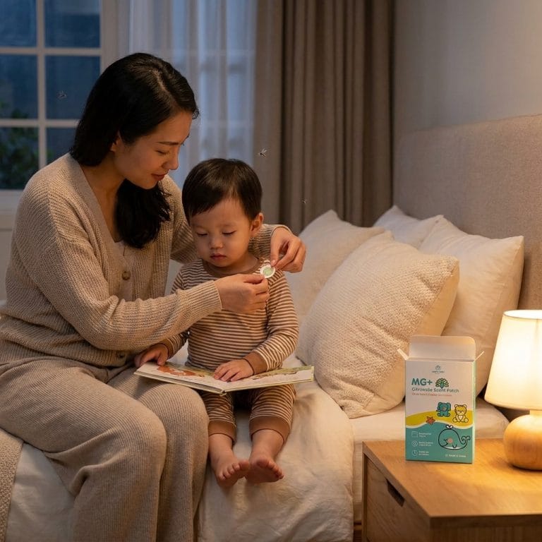 Mẹ sử dụng miếng dán chống muỗi JOONA BABY cho bé trước giờ ngủ