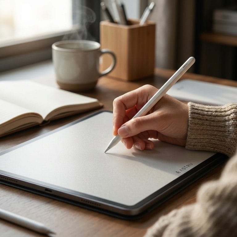 Người dùng viết trên iPad với miếng dán paperlike chống trượt tay