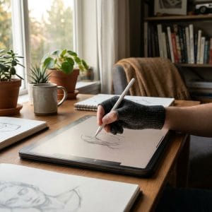 Người dùng vẽ trên iPad với paperlike giúp giảm cảm giác mỏi tay