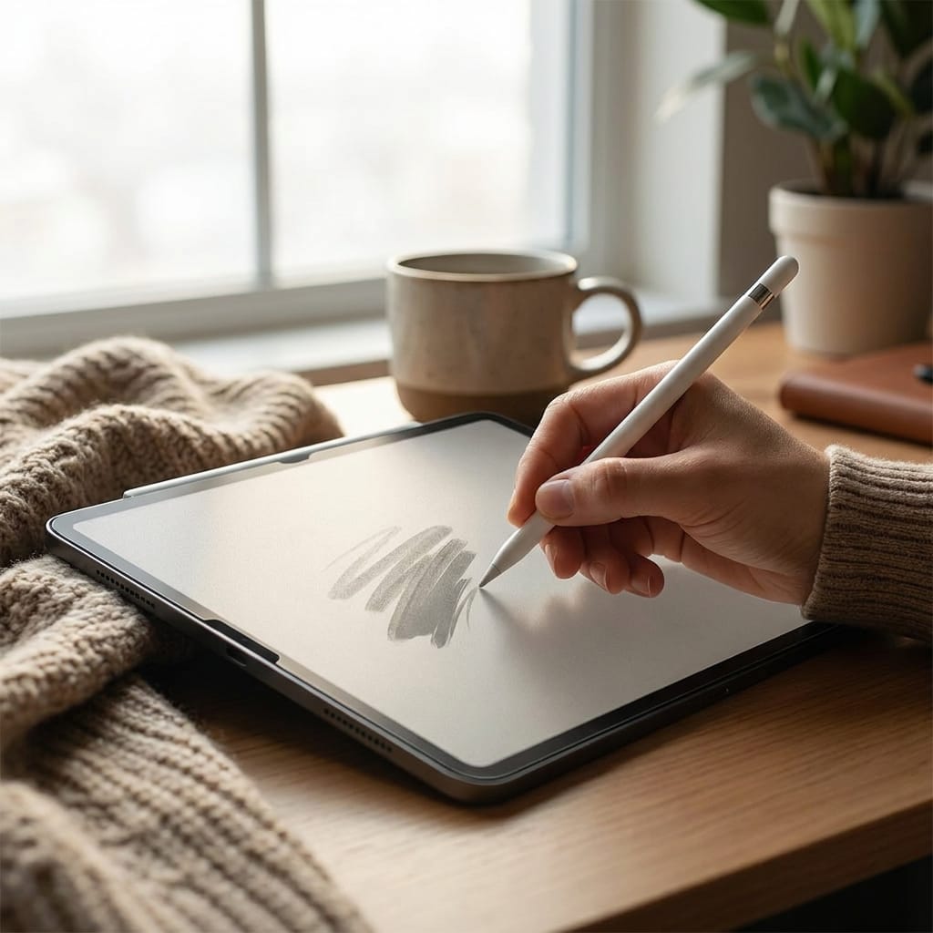Người dùng trải nghiệm miếng dán Paperlike nam châm AstroMazing trên iPad