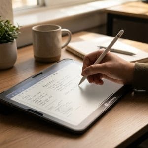 Người dùng viết trên iPad với AstroMazing Paperlike giống cảm giác giấy thật