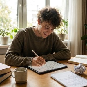 Sinh viên ghi chú trên iPad với paperlike và Apple Pencil