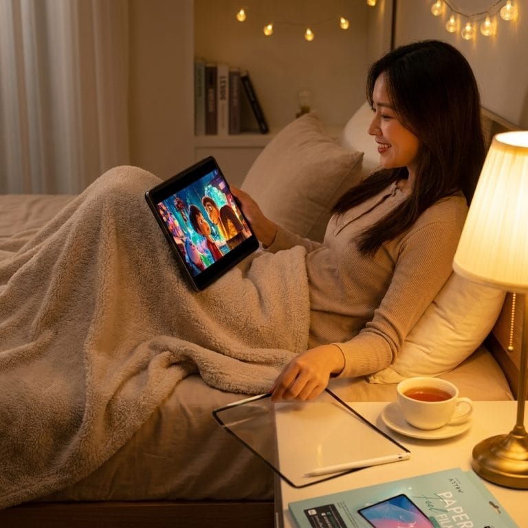 Người dùng tháo paperlike nam châm để xem phim rõ nét trên iPad