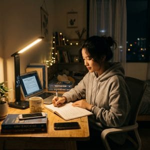 Đèn học LED ánh sáng dịu giúp giảm mỏi mắt khi học ban đêm