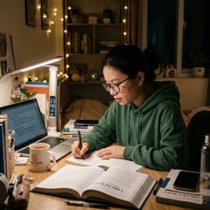 Đèn học LED không dây sử dụng pin trên bàn học hiện đại ban đêm
