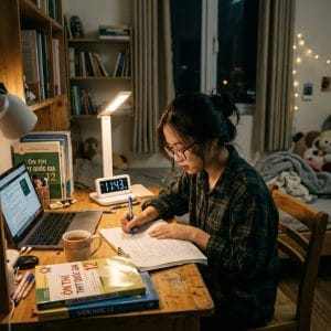 Đèn học LED tích hợp đồng hồ và nhiệt độ trên bàn học ban đêm