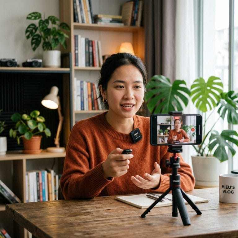 Người dùng tự quay video bằng tripod selfie Bluetooth với điện thoại