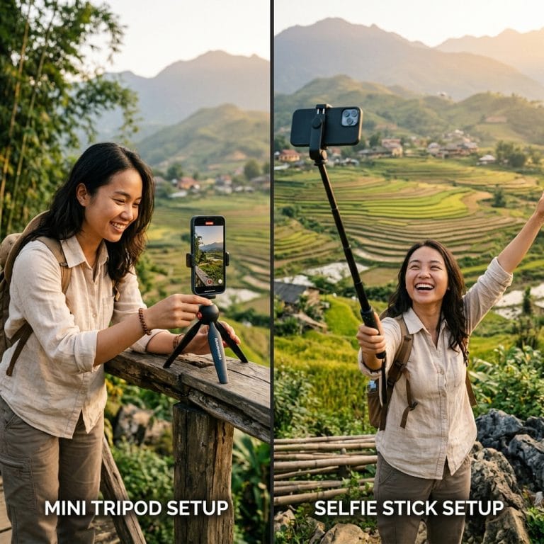 So sánh tripod mini và gậy selfie khi chụp ảnh bằng điện thoại