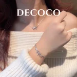 Set vòng cổ và vòng tay đá hồng tim nơ DECOCO ACC 7