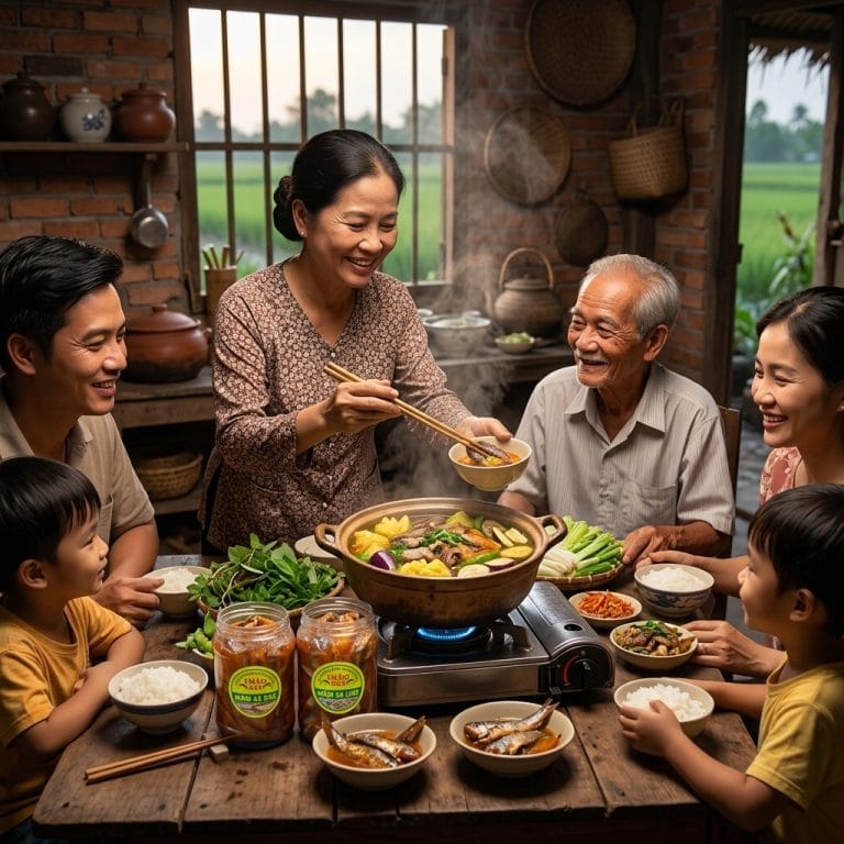 Bữa cơm quê miền Tây với lẩu mắm đậm vị truyền thống gia đình sum vầy