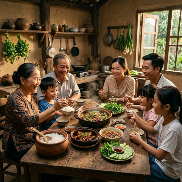 Bữa cơm gia đình với món ăn quê gợi cảm giác cơm nhà ấm cúng