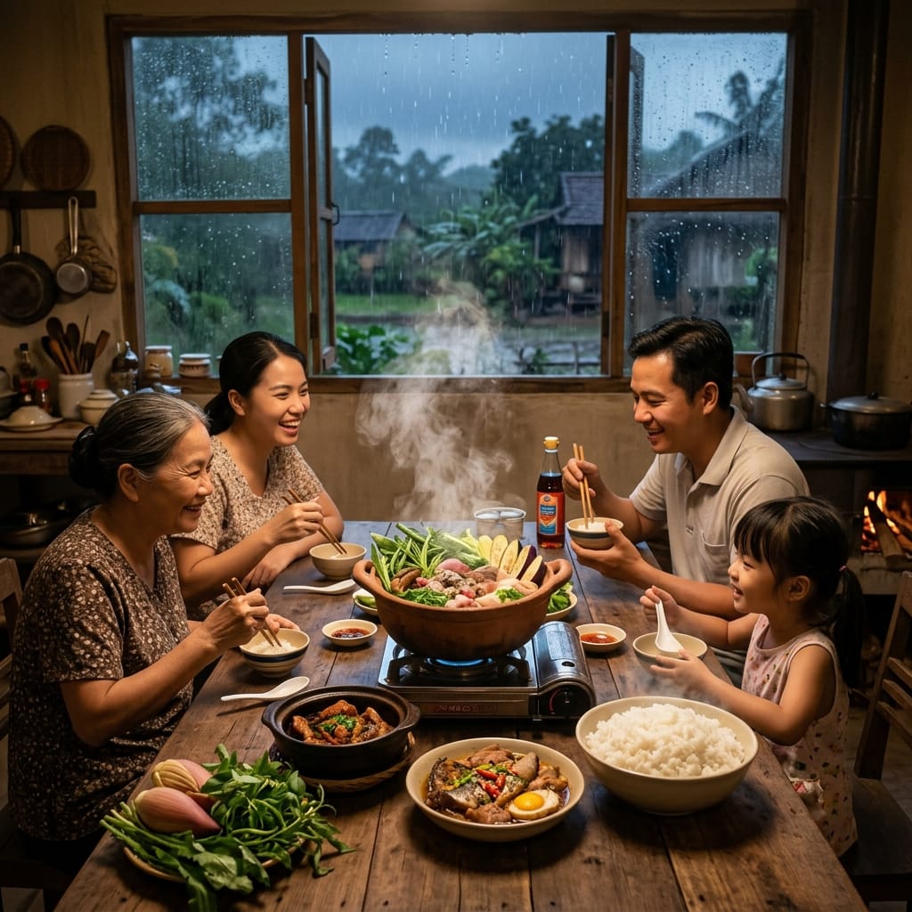 Bữa cơm ngày mưa với món mắm miền Tây ăn cùng cơm nóng