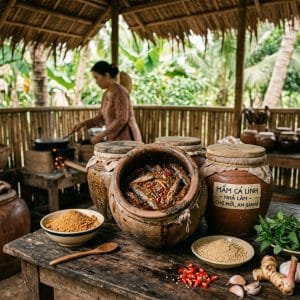 Hũ mắm cá linh truyền thống miền Tây dùng nấu món ăn gia đình