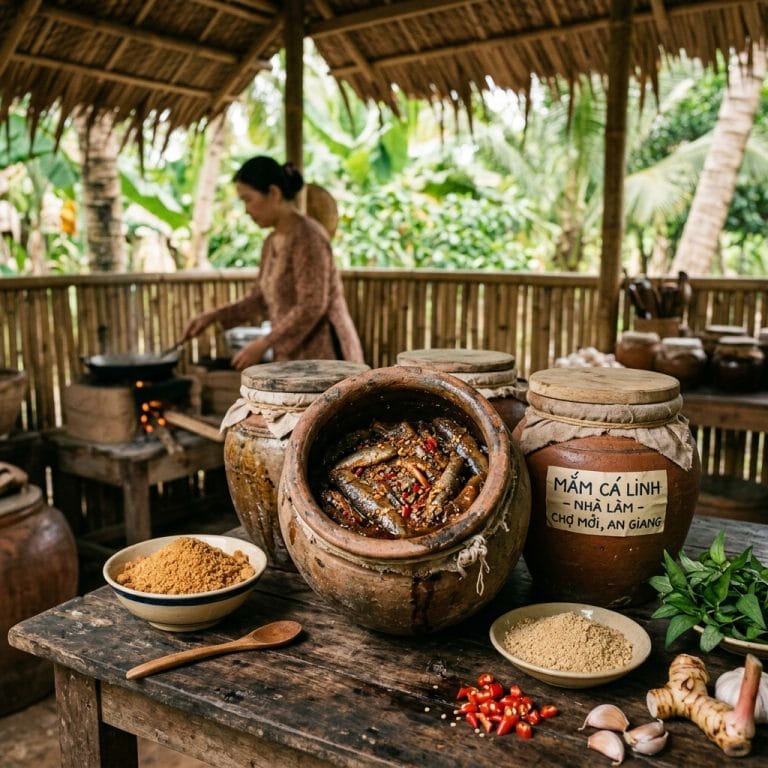Hũ mắm cá linh truyền thống miền Tây dùng nấu món ăn gia đình