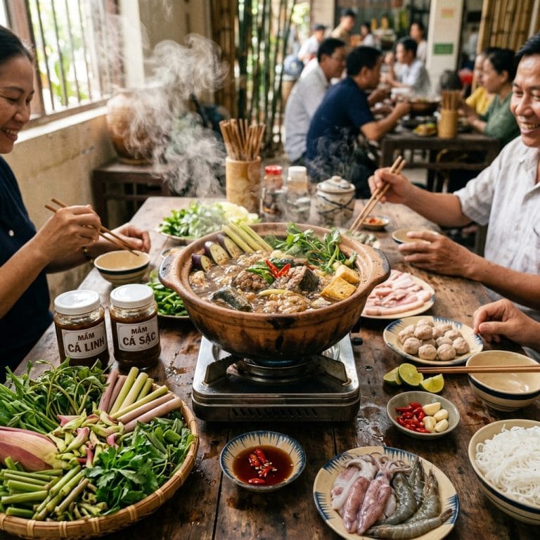 Nồi lẩu mắm miền Tây thơm đậm vị với mắm cá linh và cá sặc