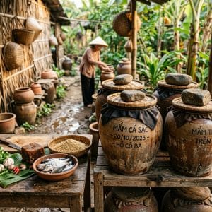 Mắm ủ truyền thống miền Tây với nguyên liệu tự nhiên trong gian bếp quê