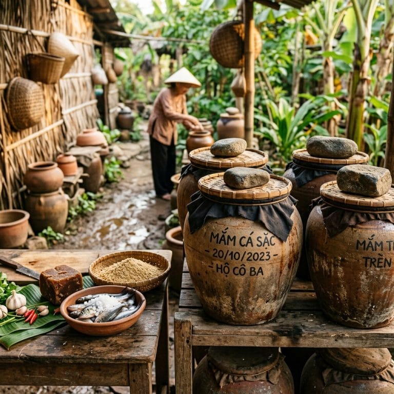 Mắm ủ truyền thống miền Tây với nguyên liệu tự nhiên trong gian bếp quê