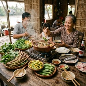 Lẩu mắm cá linh miền Tây ăn cùng nhiều loại rau dân dã truyền thống