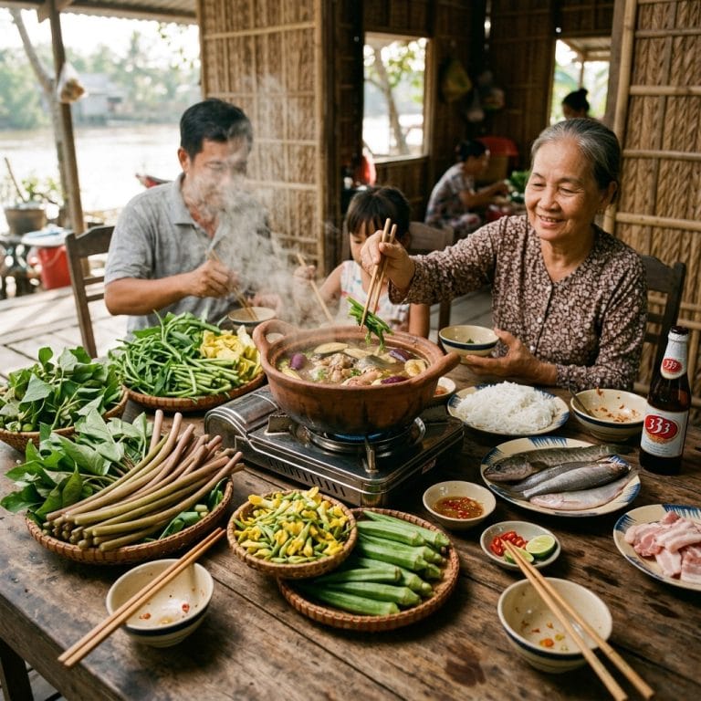 Lẩu mắm cá linh miền Tây ăn cùng nhiều loại rau dân dã truyền thống
