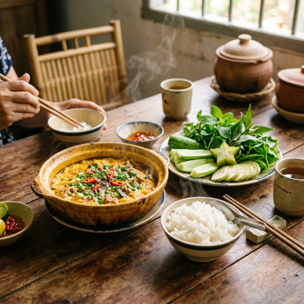 Mắm cá sặc chưng thịt miền Tây ăn cùng cơm nóng gia đình